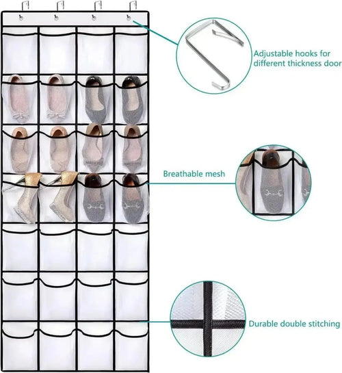 14/24/40 Grids Over The Door Shoe Rack Mesh Pockets Hanging Shoe Organizer For Closet Hanging Shoe Rack Holder - Velvet Haven