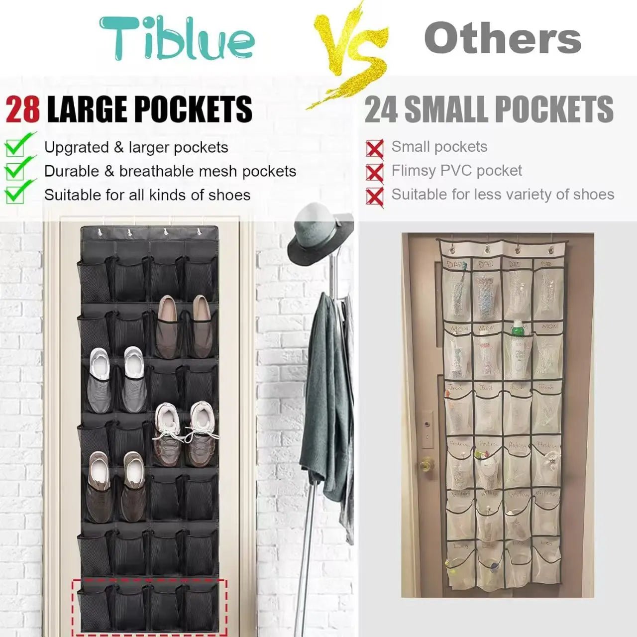 14/24/40 Grids Over The Door Shoe Rack Mesh Pockets Hanging Shoe Organizer For Closet Hanging Shoe Rack Holder - Velvet Haven