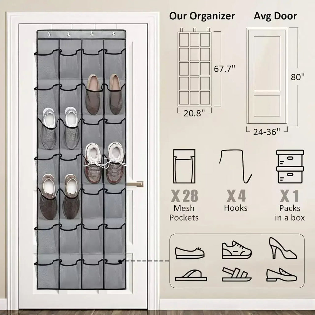 14/24/40 Grids Over The Door Shoe Rack Mesh Pockets Hanging Shoe Organizer For Closet Hanging Shoe Rack Holder - Velvet Haven