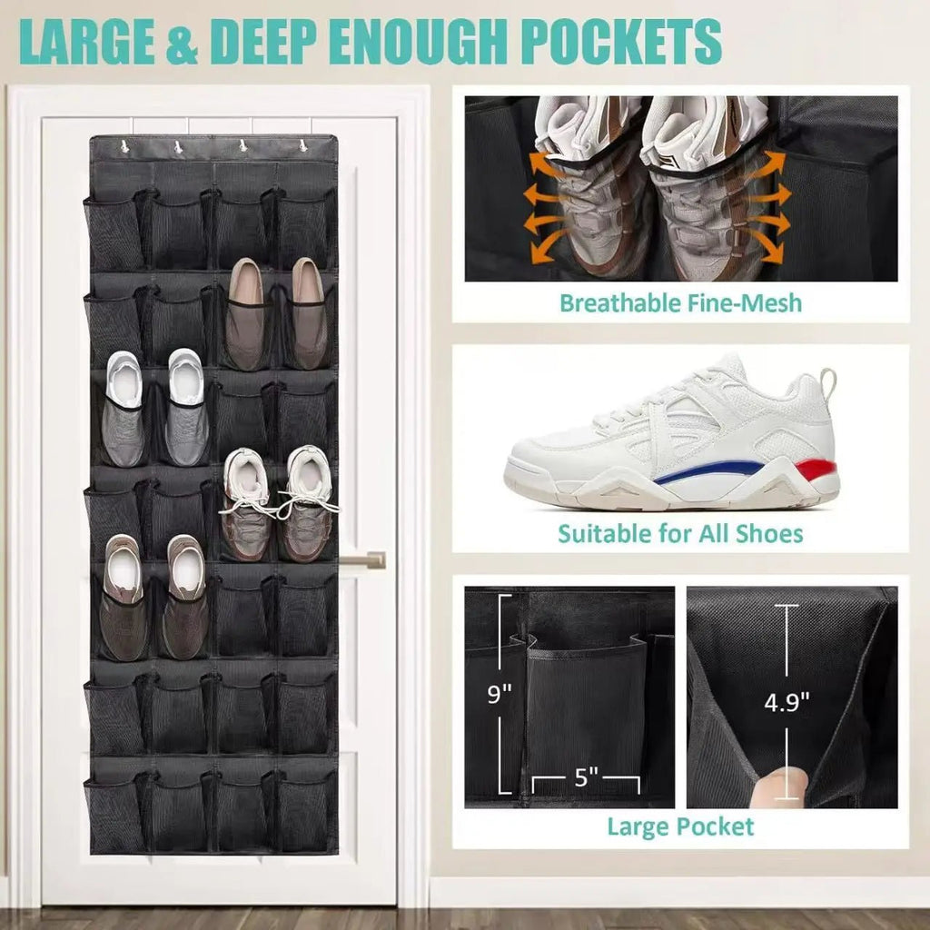 14/24/40 Grids Over The Door Shoe Rack Mesh Pockets Hanging Shoe Organizer For Closet Hanging Shoe Rack Holder - Velvet Haven