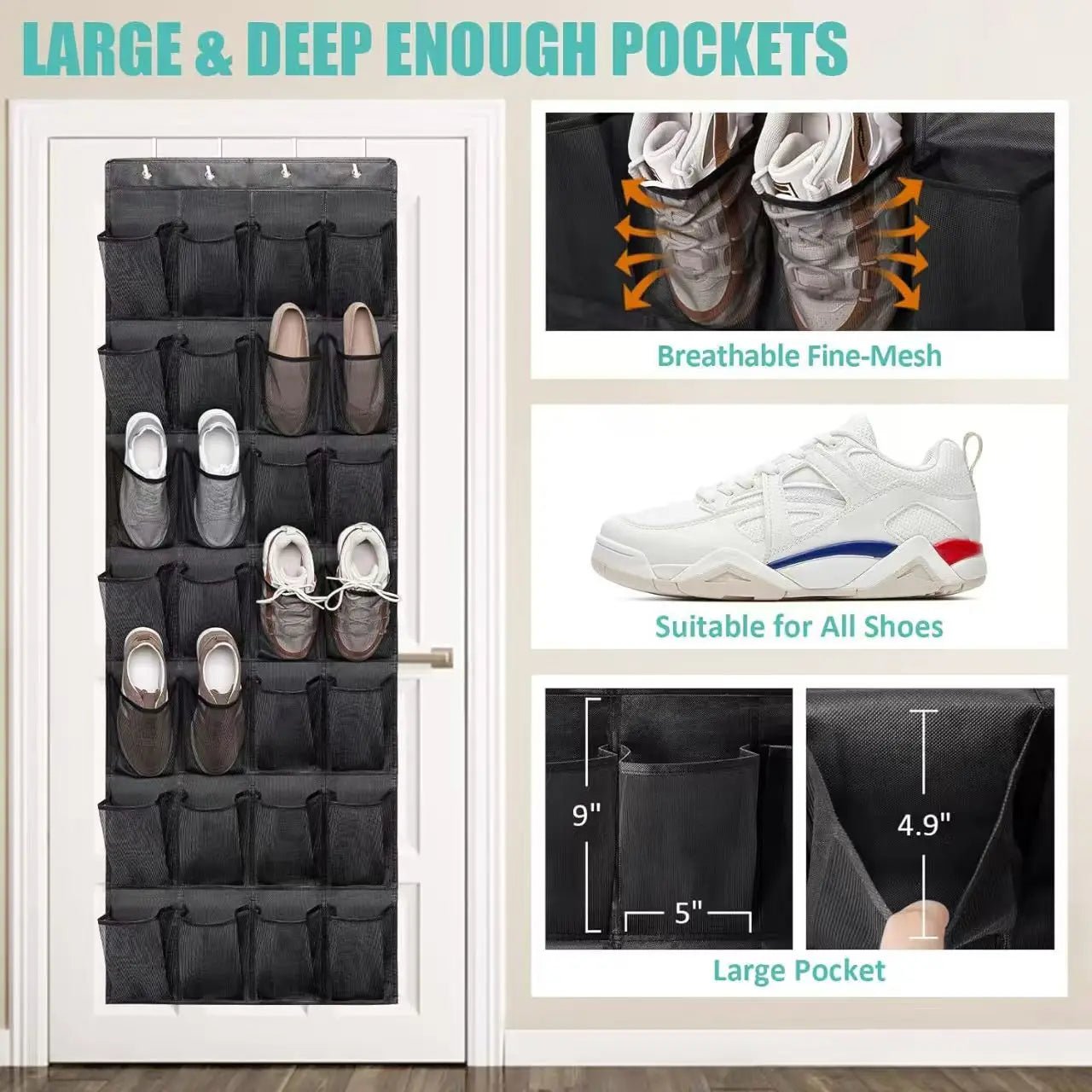 14/24/40 Grids Over The Door Shoe Rack Mesh Pockets Hanging Shoe Organizer For Closet Hanging Shoe Rack Holder - Velvet Haven