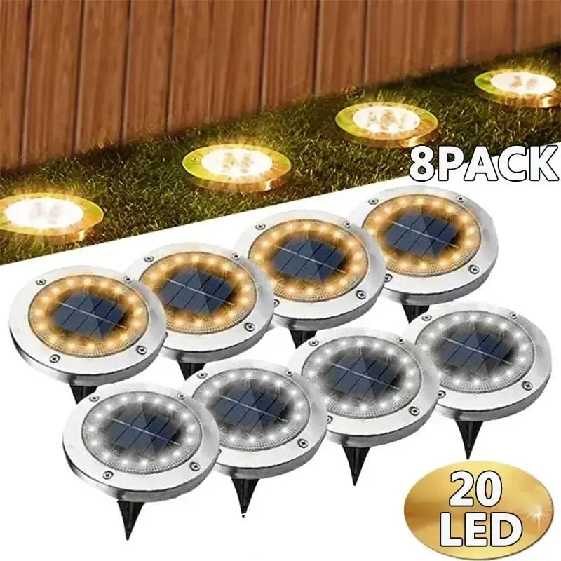 1/4/8Pcs Solar Lights Outdoor 8/20LEDs Disk Underground Lamp Spotlight Buried Solar Light for Home Garden Lawn Yard Decoration - Velvet Haven