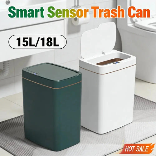 15/18L Intelligent Touchless Trash Can Waterproof Electric Garbage Bin Rechargeable Garbage Bucket for Kitchen Bathroom Bedroom - Velvet Haven