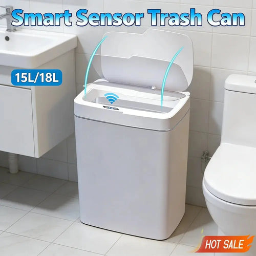 15/18L Intelligent Touchless Trash Can Waterproof Electric Garbage Bin Rechargeable Garbage Bucket for Kitchen Bathroom Bedroom - Velvet Haven