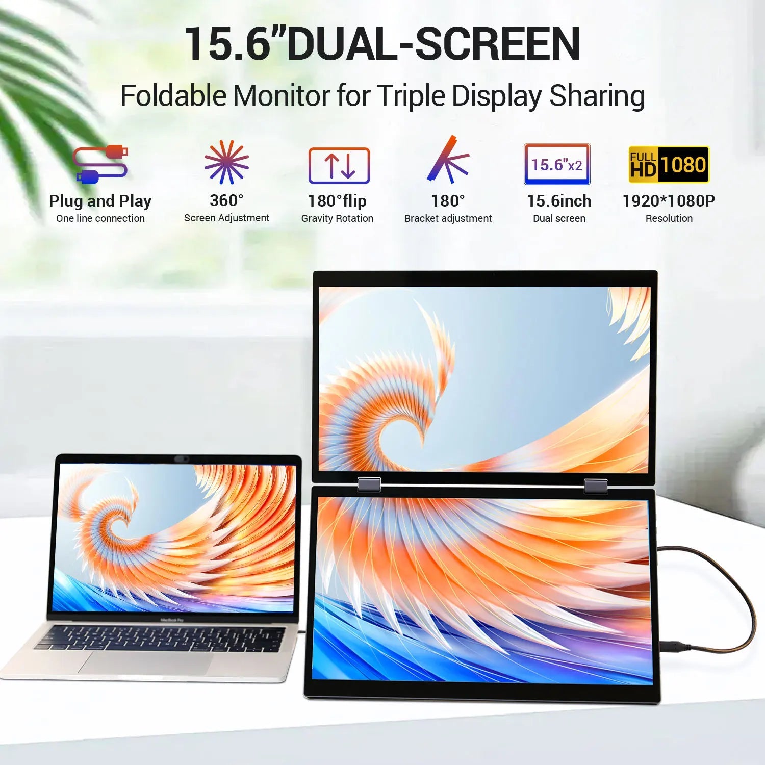 15.6 Inch Portable Monitor Dual Screen 1080P IPS External Second Screen for Mac Laptop PC Switch2 Xbox PS4/5 Xbox Ship From US - Velvet Haven