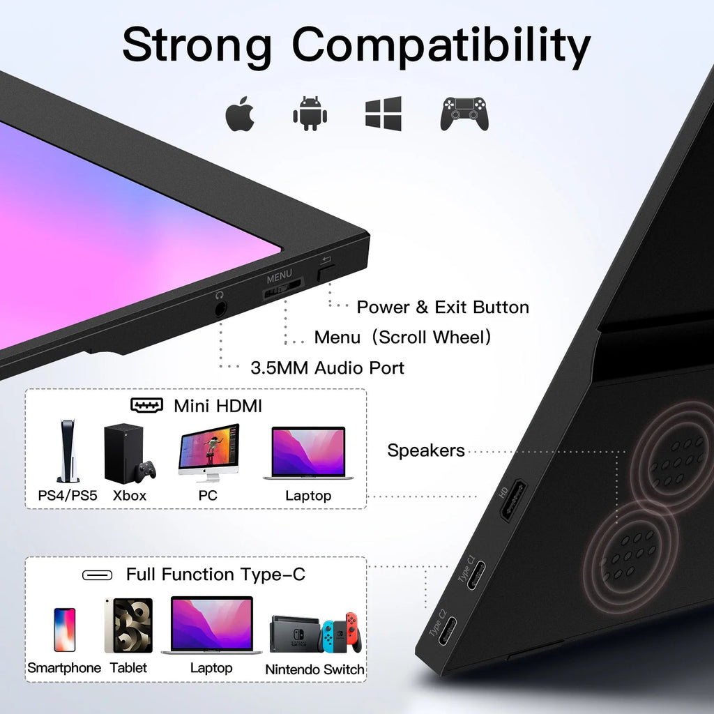 15.6 inch Portable Monitor for Laptop, 1080P 72 NTSC 100 sRGB USB C HDMI Travel External Second Computer Screen with HDR - Velvet Haven