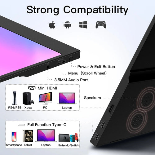 15.6 inch Portable Monitor for Laptop, 1080P 72 NTSC 100 sRGB USB C HDMI Travel External Second Computer Screen with HDR - Velvet Haven