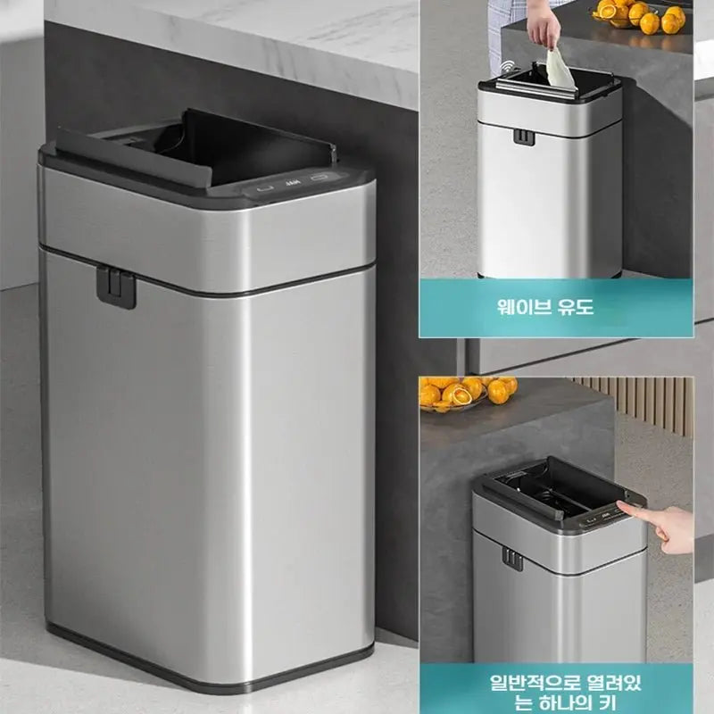 15L 20L Smart Sensor Trash Can Auto Packing Large Capacity 430 Stainless Steel Removable Wheels Kitchen Bathroom - Velvet Haven