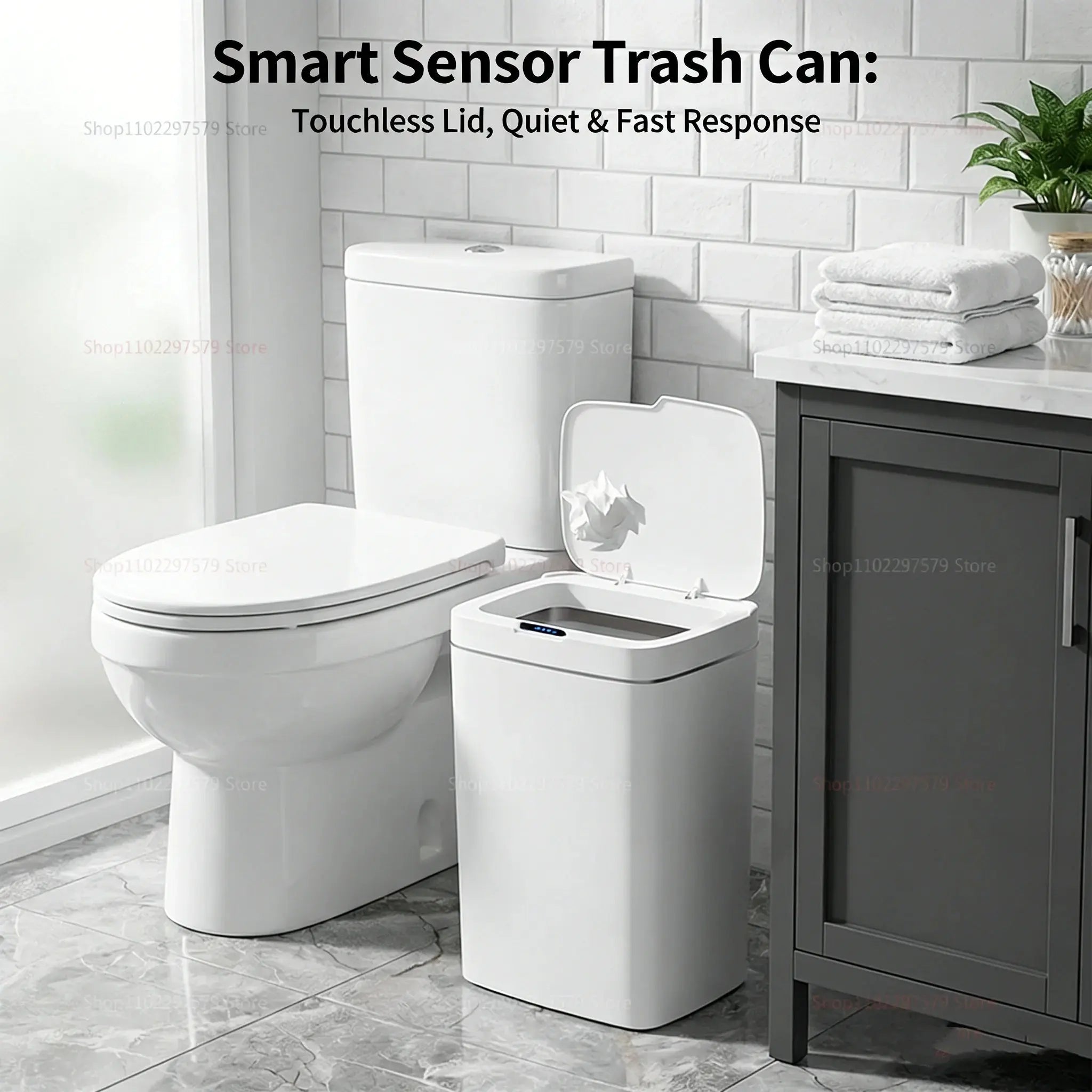 15L Non-Contact Smart Sensor Trash Can Automatic Electronic Trash Bin Eco-Friendly Bagged Bathroom Kitchen Smart Home Green - Velvet Haven