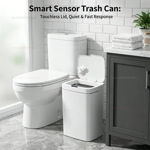 15L Non-Contact Smart Sensor Trash Can Automatic Electronic Trash Bin Eco-Friendly Bagged Bathroom Kitchen Smart Home Green - Velvet Haven