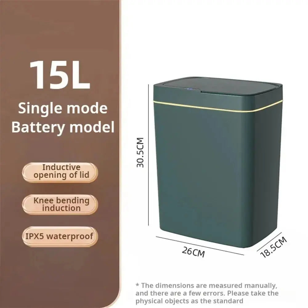15L Non-Contact Smart Sensor Trash Can Automatic Electronic Trash Bin Eco-Friendly Bagged Bathroom Kitchen Smart Home Green - Velvet Haven