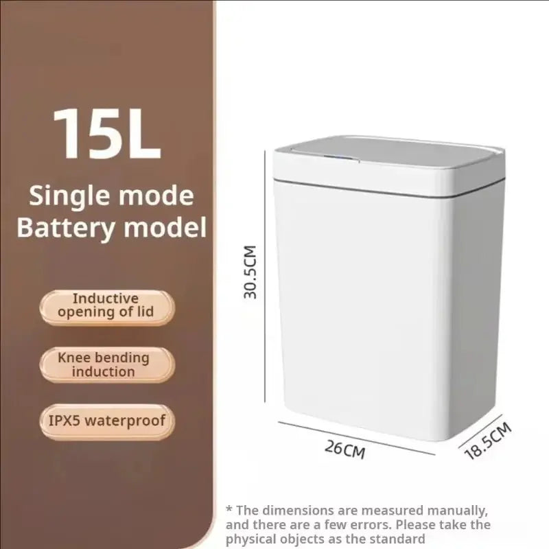 15L Smart Sensor Trash Can Electronic Touchless Intelligent Waterproof Garbage Bin for Kitchen Bathroom Home Cleaning Accessory - Velvet Haven