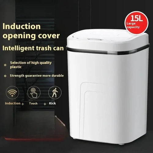 15L Smart Trash Can Automatic Sensor Dustbin Touchless Bin Kitchen Bathroom Waterproof Bucket Garbage With Lid Home Wastebasket - Velvet Haven