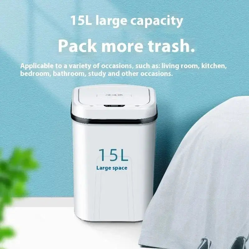 15L Smart Trash Can Automatic Sensor Dustbin Touchless Bin Kitchen Bathroom Waterproof Bucket Garbage With Lid Home Wastebasket - Velvet Haven