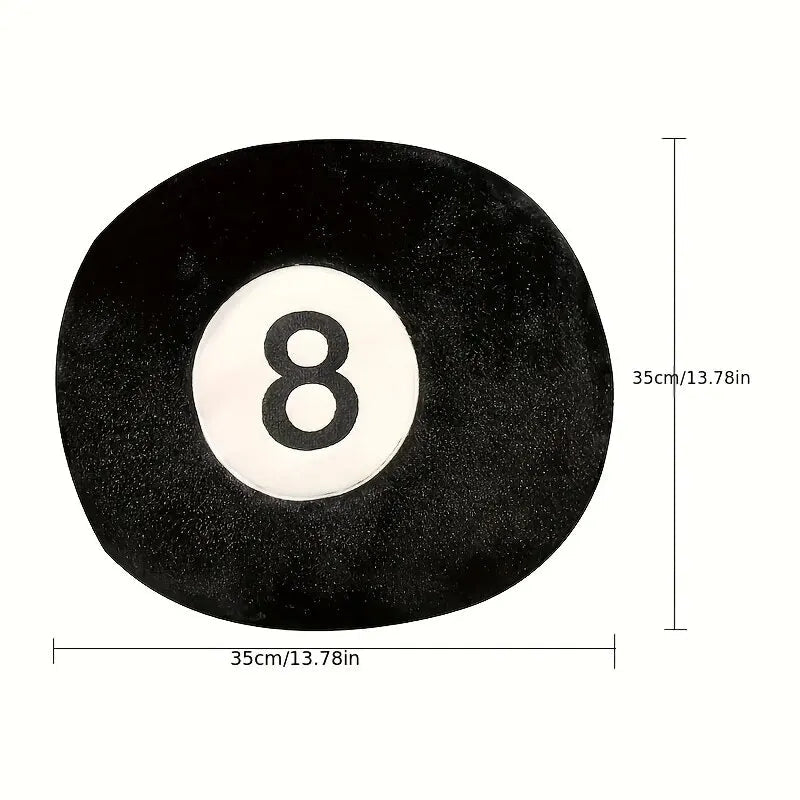Black 8 ball throw pillow on a modern sofa in a game room