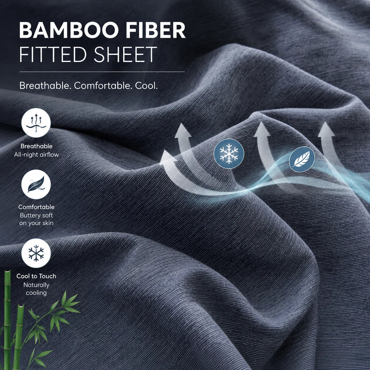 1pc Cooling Bamboo Fiber Fitted Sheet, 40% Bamboo Fiber + 60% Microfiber Breathable Mattress Cover with 40cm Deep Pockets - Velvet Haven