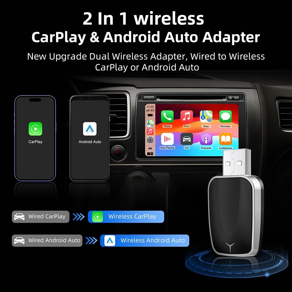 2-in-1 Wireless CarPlay & Android Auto Adapter - Velvet Haven
