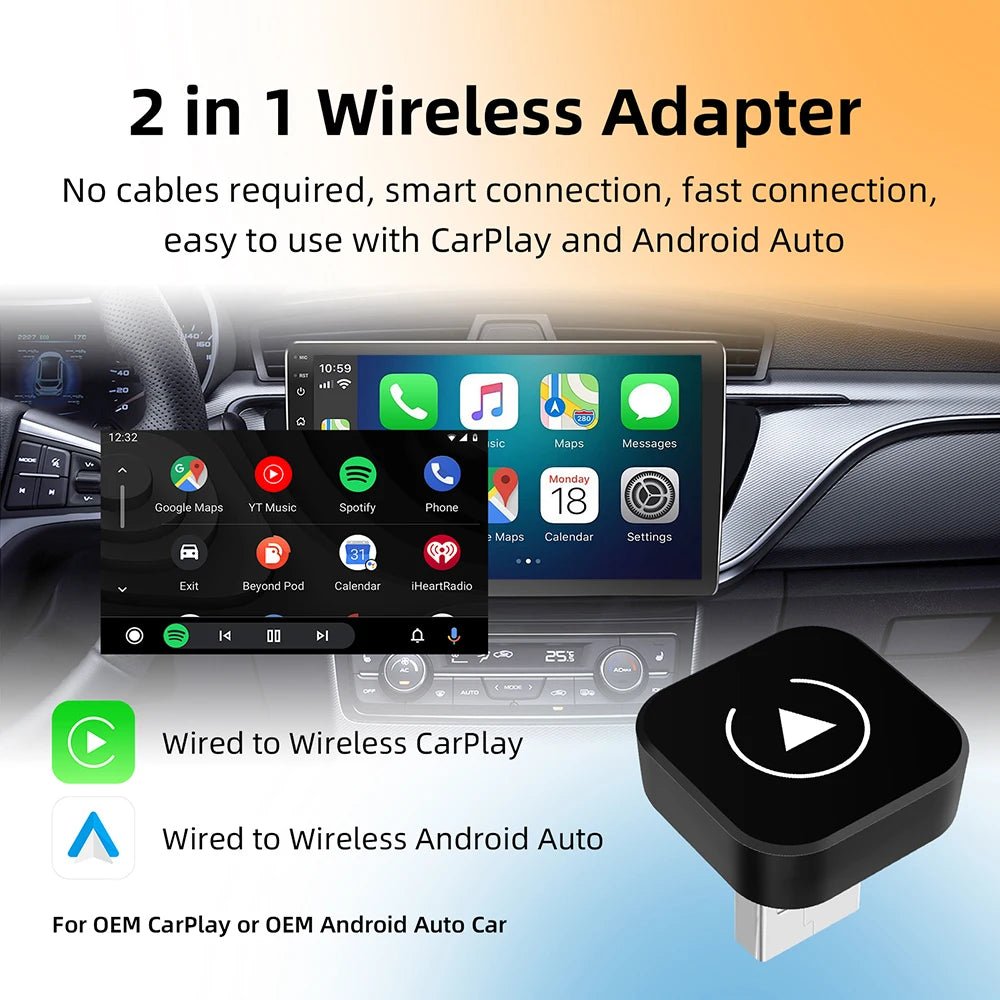 2-in-1 Wireless CarPlay & Android Auto Adapter - Velvet Haven