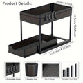 2 Tier Under Sink Organizer Sliding Cabinet Basket Storage Rack With Hooks Hanging Cup For Bathroom Kitchen - Velvet Haven