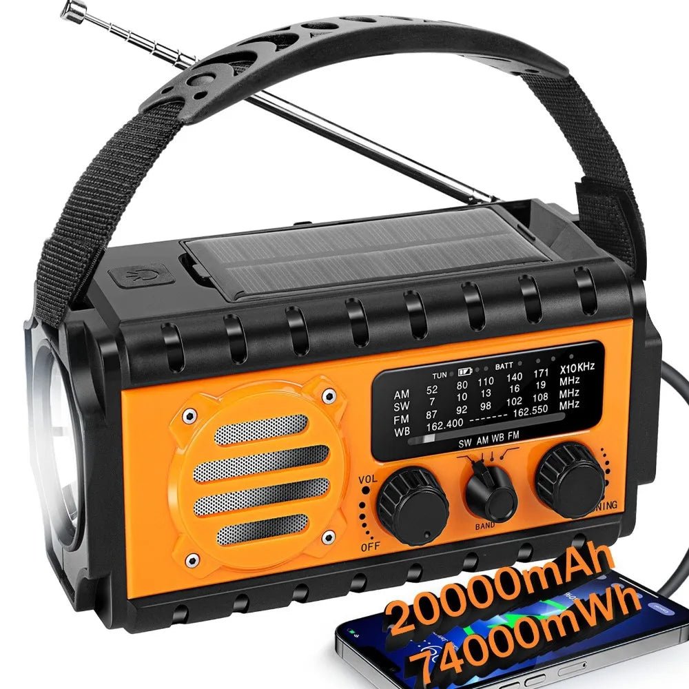 20000mAh Solar Hand Crank Emergency Radio with Flashlight, AM/FM/SW - Velvet Haven