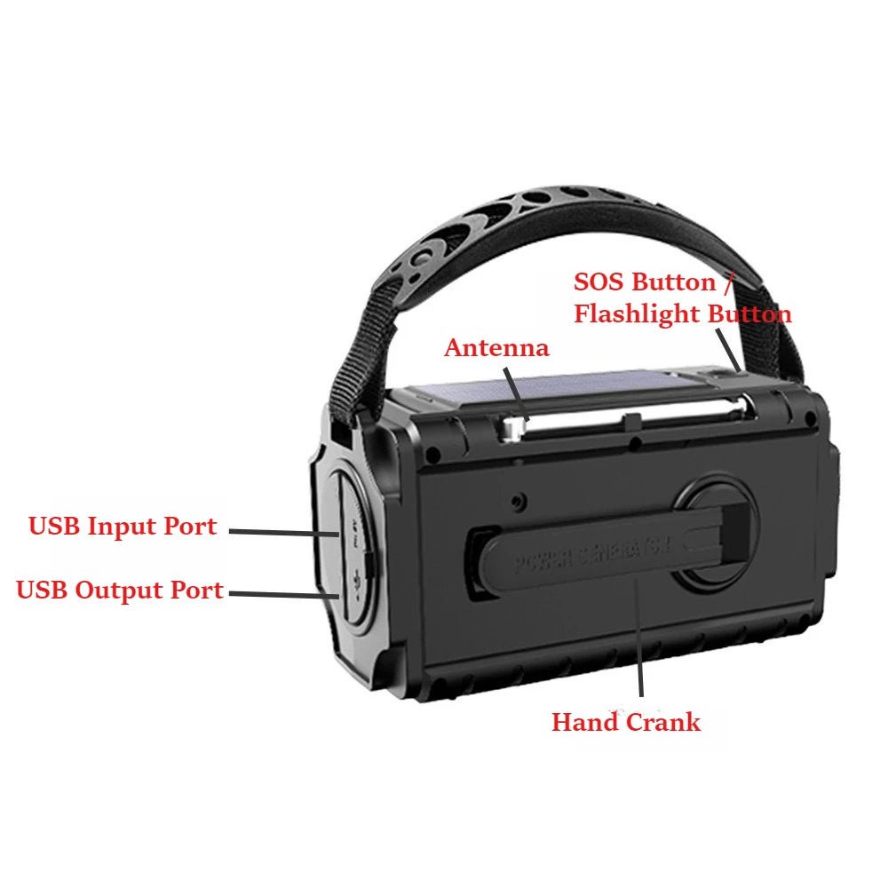 20000mAh Solar Hand Crank Emergency Radio with Flashlight, AM/FM/SW - Velvet Haven