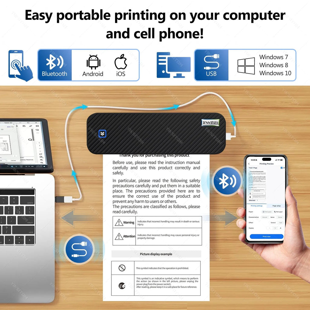 200/300dpi A4 Thermal Printer Mini Bluetooth Mobile Inkless Portable Wireless Maker Support Letter A4 Size Thermal Paper Machine - Velvet Haven