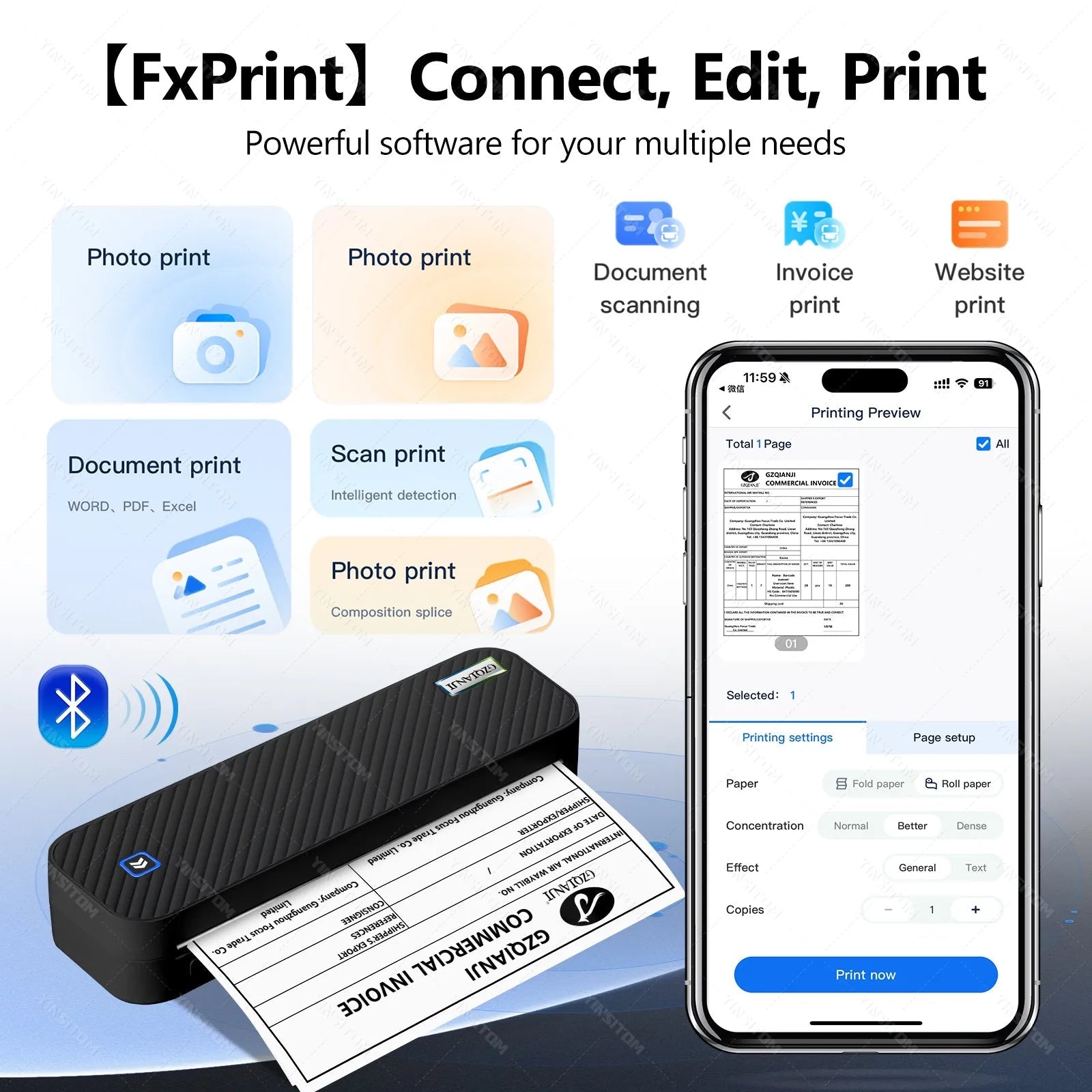 200/300dpi A4 Thermal Printer Mini Bluetooth Mobile Inkless Portable Wireless Maker Support Letter A4 Size Thermal Paper Machine - Velvet Haven