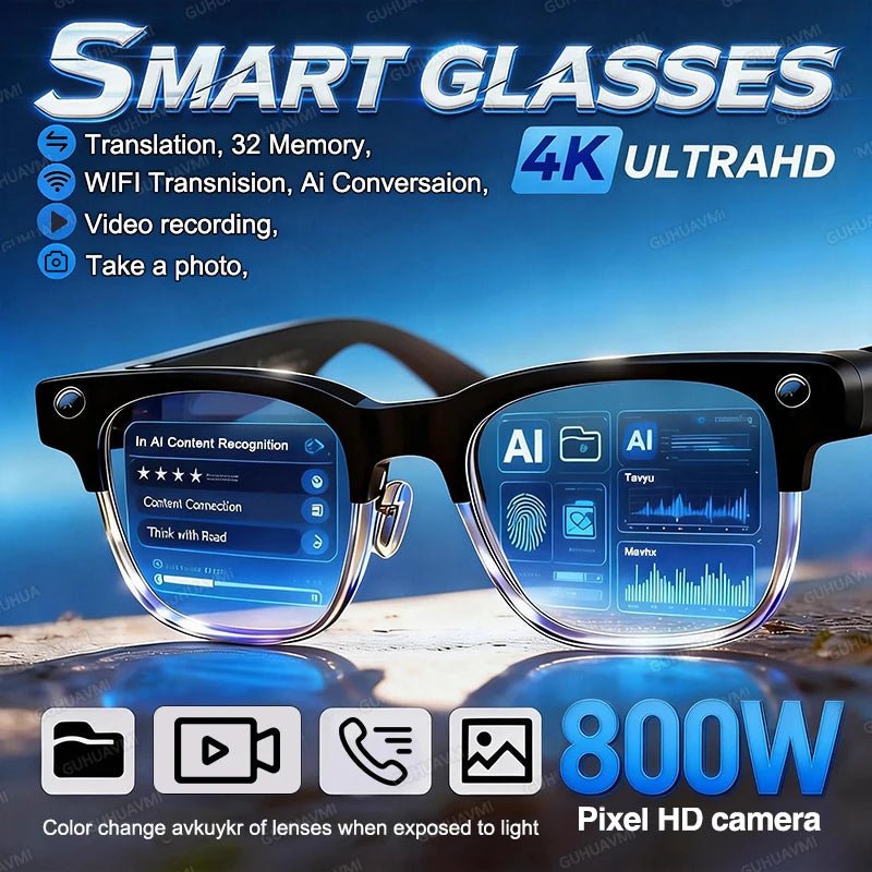 AI Smart Glasses with 8MP Camera, Bluetooth Calls & Voice Translation - Velvet Haven