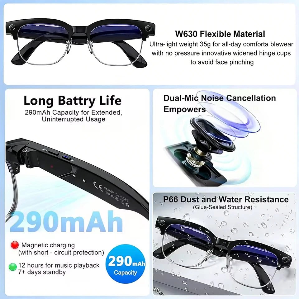 AI Smart Glasses with 8MP Camera, Bluetooth Calls & Voice Translation - Velvet Haven