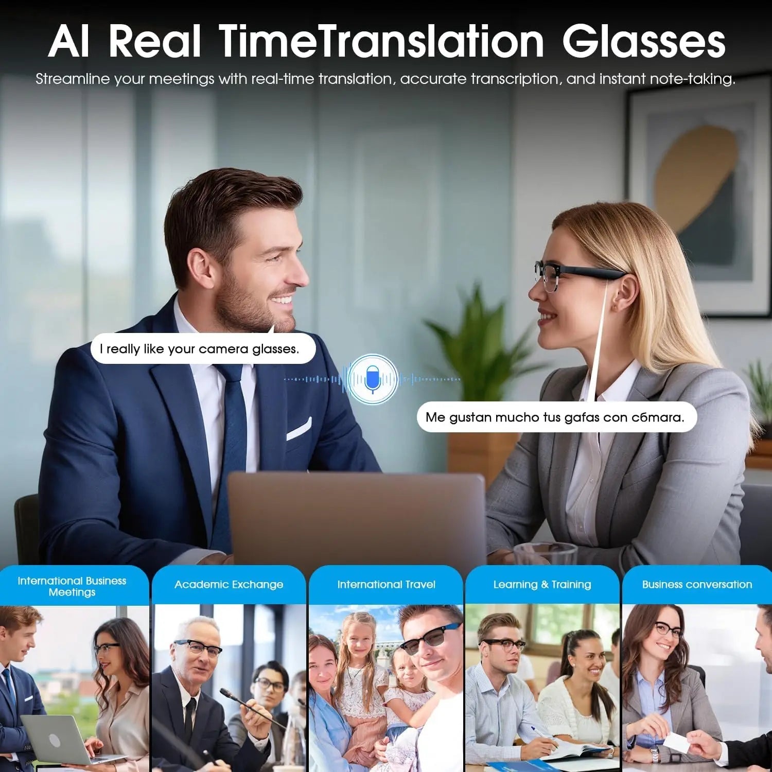 AI Smart Glasses with 8MP Camera, Bluetooth Calls & Voice Translation - Velvet Haven