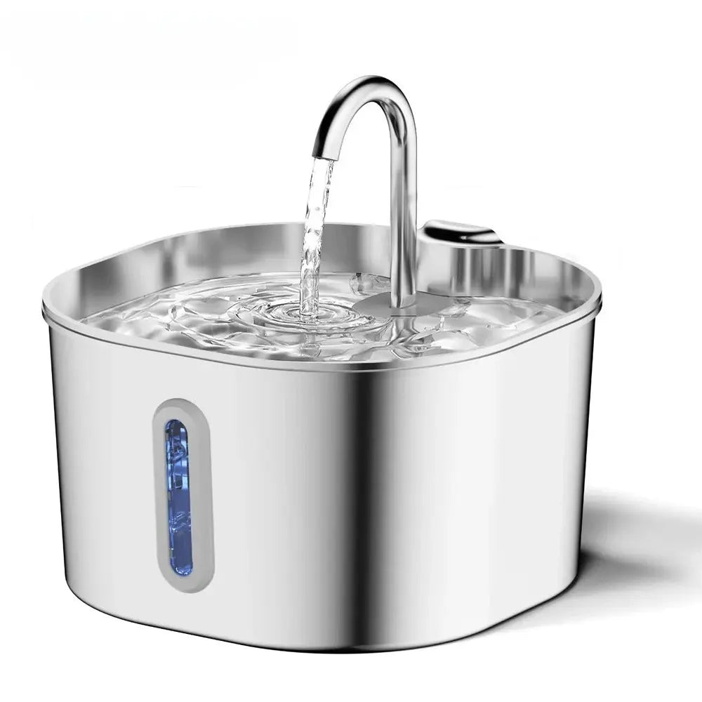 2.2L Automatic Cat Water Fountain Square Stainless Steel Pet Water Feeder Dog Water Fountain with Window（No 5V 1A Plug） - Velvet Haven