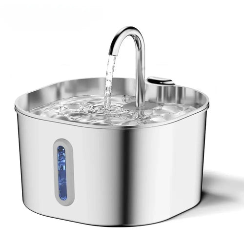 2.2L Automatic Cat Water Fountain Square Stainless Steel Pet Water Feeder Dog Water Fountain with Window（No 5V 1A Plug） - Velvet Haven