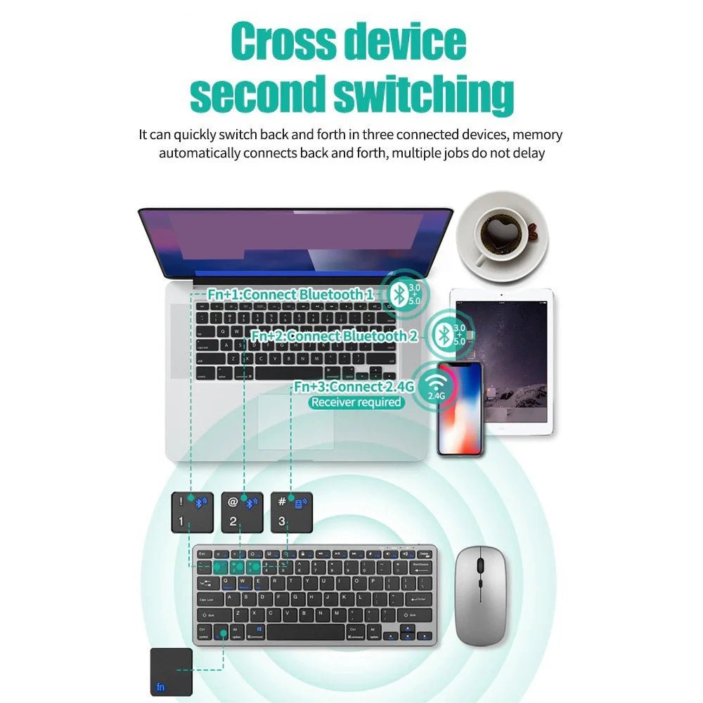 2.4G Wireless Keyboard Mouse Set Bluetooth 5.0 Keyboard Mouse Combo 3 Modes Mini Keyboard Mouse For Laptop PC Accessories - Velvet Haven