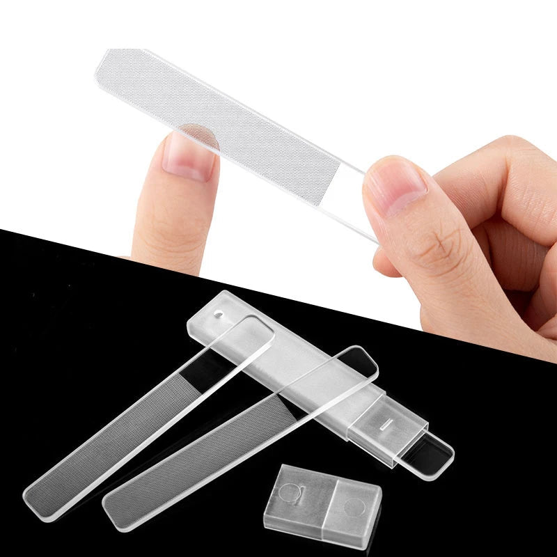 2/5Pcs Transparent Glass Nail Files With Box Sanding Polishing Grinding Brighten Shiny Tool Manicure - Velvet Haven