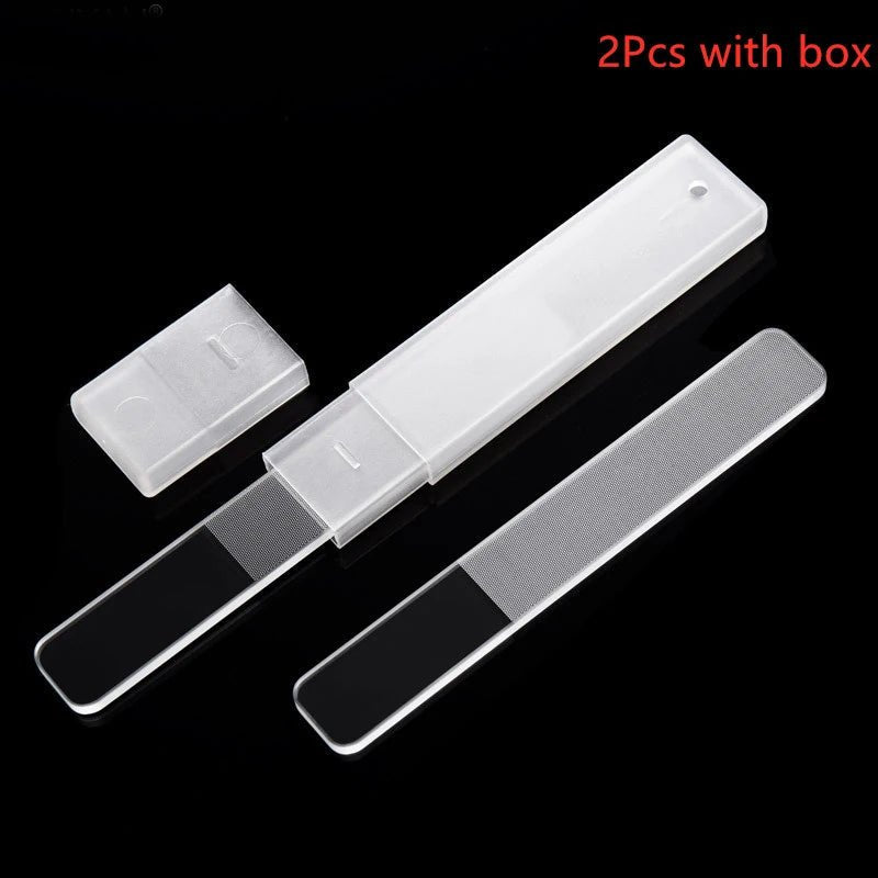 2/5Pcs Transparent Glass Nail Files With Box Sanding Polishing Grinding Brighten Shiny Tool Manicure - Velvet Haven