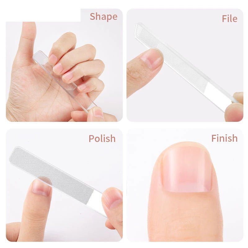 2/5Pcs Transparent Glass Nail Files With Box Sanding Polishing Grinding Brighten Shiny Tool Manicure - Velvet Haven