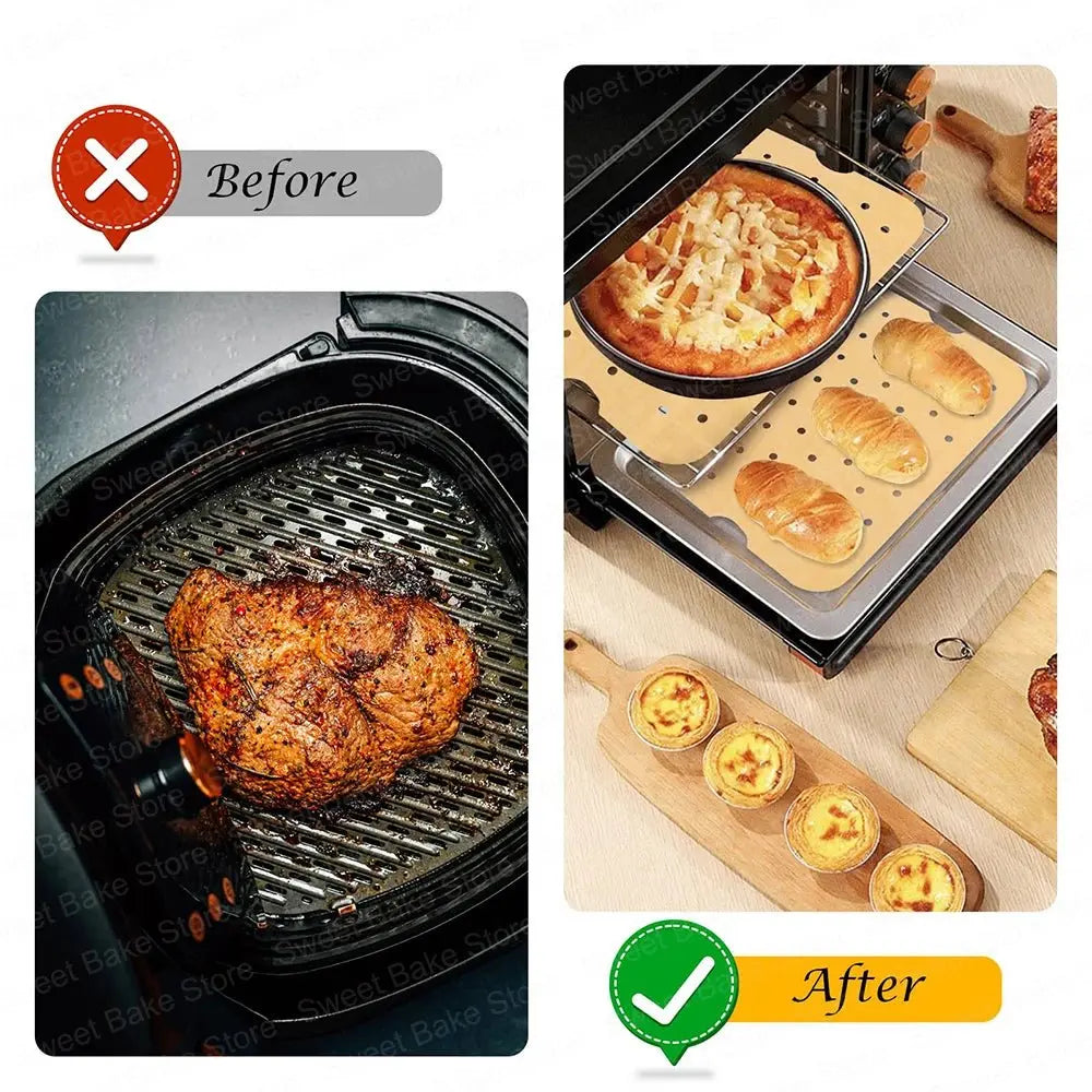 29.5x19.5CM Air Fryer Disposable Perforated Parchment Paper Liners for Ninja FG551 Foodi Smart XL 6-in-1 Indoor Grill Accessory - Velvet Haven