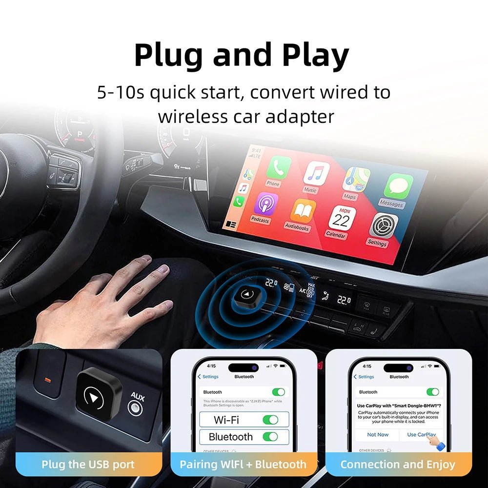 2in1 Wireless CarPlay Dongle Wireless Android Auto Adapter AI Smart Box Car Intelligent Systems For Car With Wired CarPlay - Velvet Haven