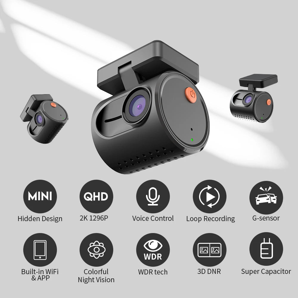 2K Dash Camera For Cars DVR KAWA Dash Cam MINI 3 Video Recorder Emergency Voice Control Night Vision WiFi APP Monitor Dashcam - Velvet Haven