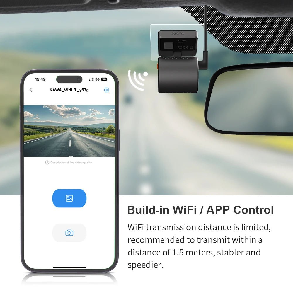 2K Dash Camera For Cars DVR KAWA Dash Cam MINI 3 Video Recorder Emergency Voice Control Night Vision WiFi APP Monitor Dashcam - Velvet Haven