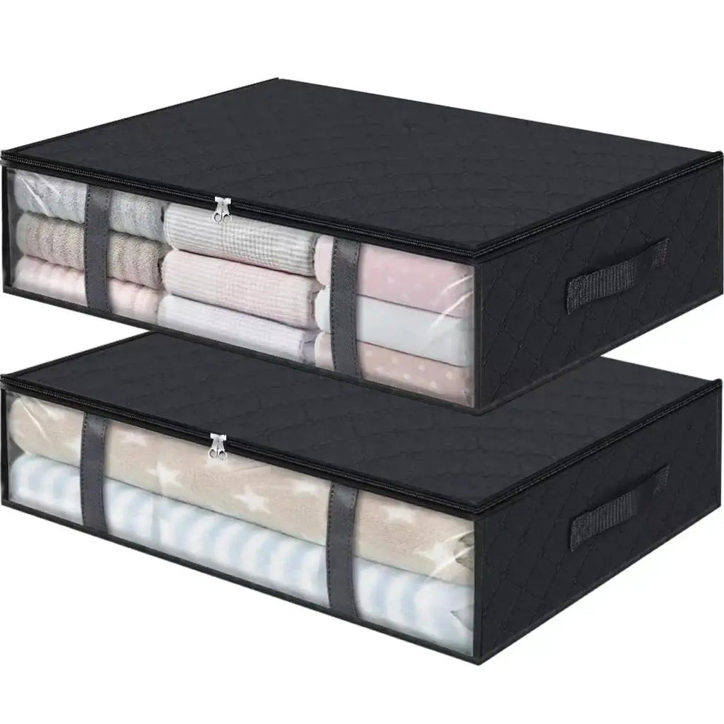 2pcs Large Under Bed Storage Bags Non-woven Clothes Organizer Clear Window Reinforced Handles for Comforters Blankets Bedding - Velvet Haven