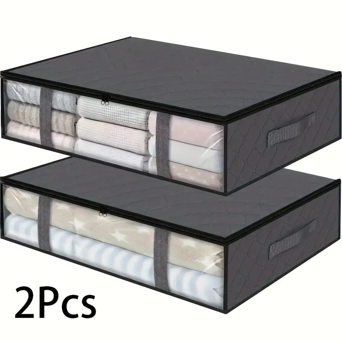 2pcs Large Under Bed Storage Bags Non-woven Clothes Organizer Clear Window Reinforced Handles for Comforters Blankets Bedding - Velvet Haven