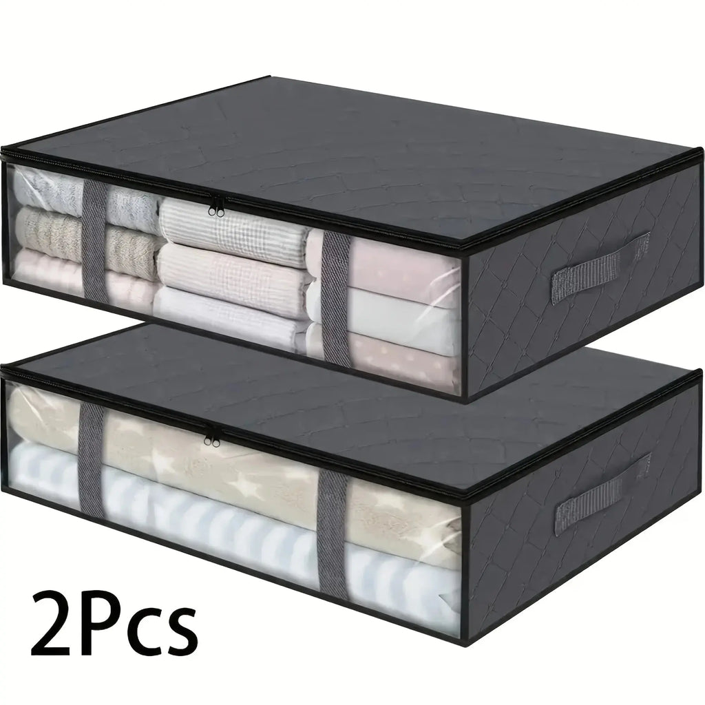 2pcs Large Under Bed Storage Bags Non-woven Clothes Organizer Clear Window Reinforced Handles for Comforters Blankets Bedding - Velvet Haven