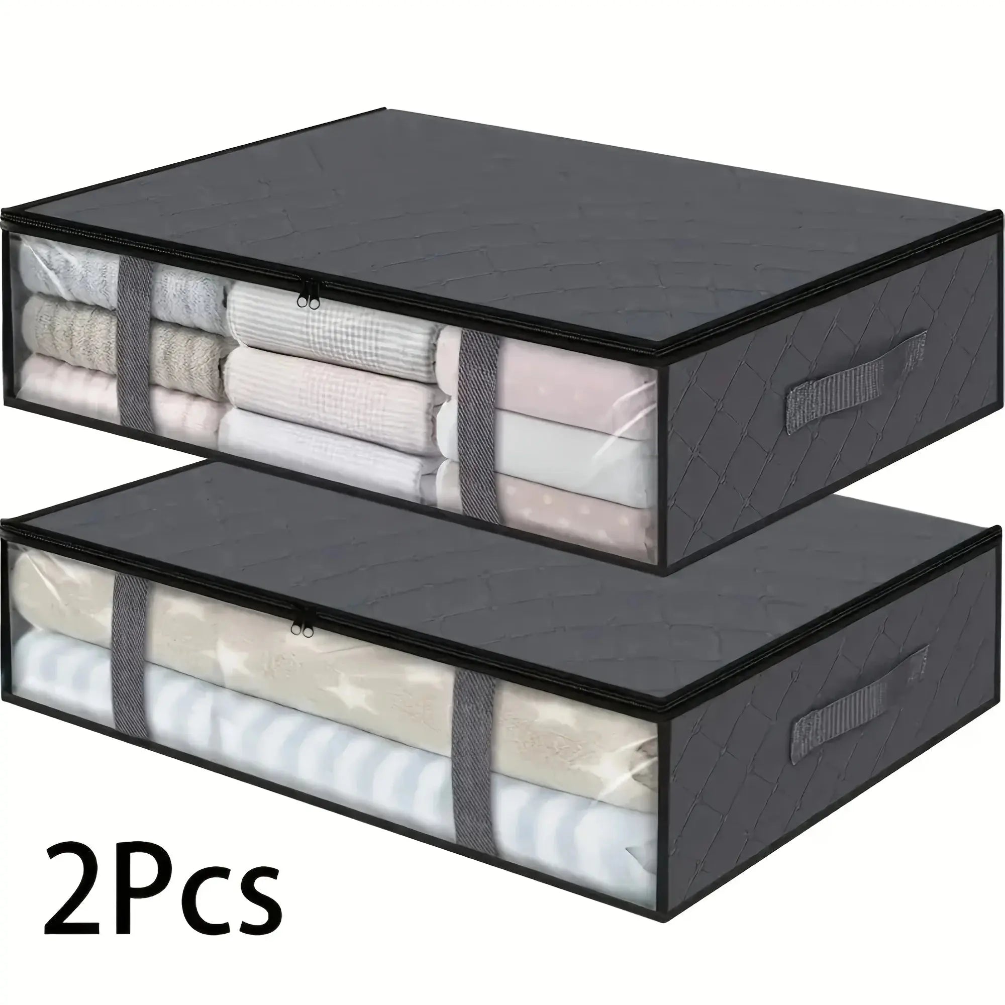 2pcs Large Under Bed Storage Bags Non-woven Clothes Organizer Clear Window Reinforced Handles for Comforters Blankets Bedding - Velvet Haven