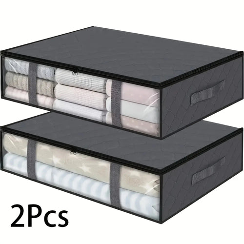 2pcs Large Under Bed Storage Bags Non-woven Clothes Organizer Clear Window Reinforced Handles for Comforters Blankets Bedding - Velvet Haven