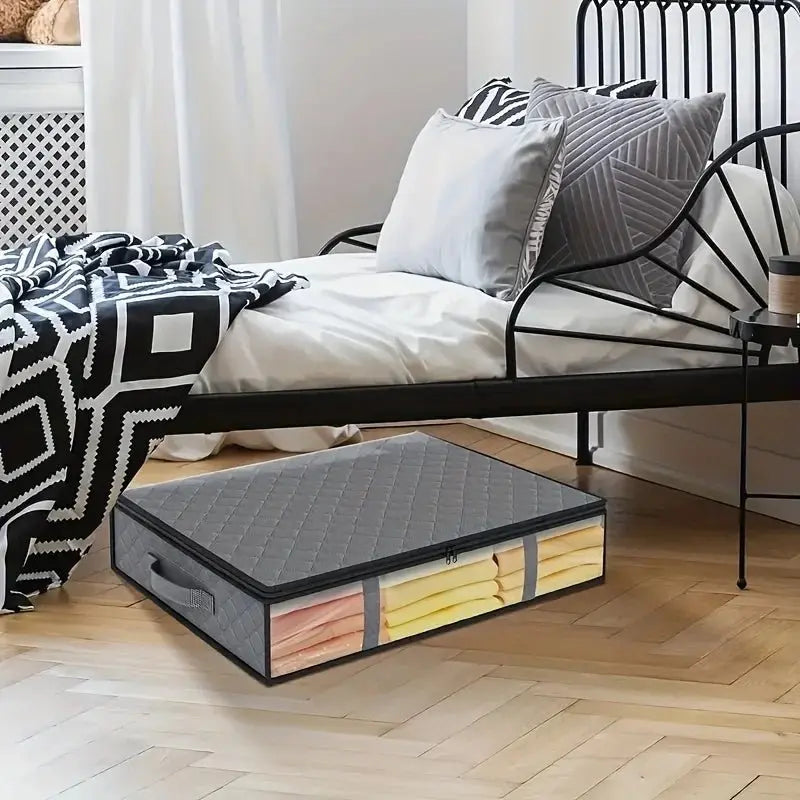 2pcs Large Under Bed Storage Bags Non-woven Clothes Organizer Clear Window Reinforced Handles for Comforters Blankets Bedding - Velvet Haven