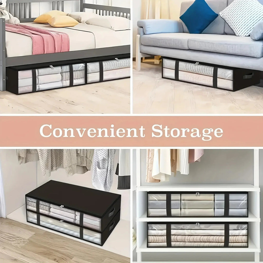 2pcs Large Under Bed Storage Bags Non-woven Clothes Organizer Clear Window Reinforced Handles for Comforters Blankets Bedding - Velvet Haven