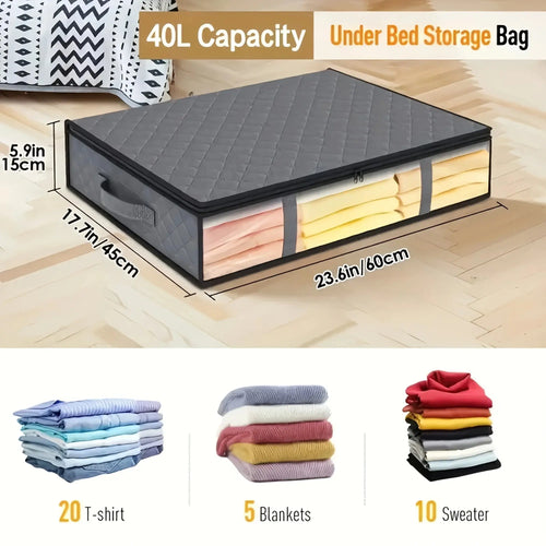 2pcs Large Under Bed Storage Bags Non-woven Clothes Organizer Clear Window Reinforced Handles for Comforters Blankets Bedding - Velvet Haven