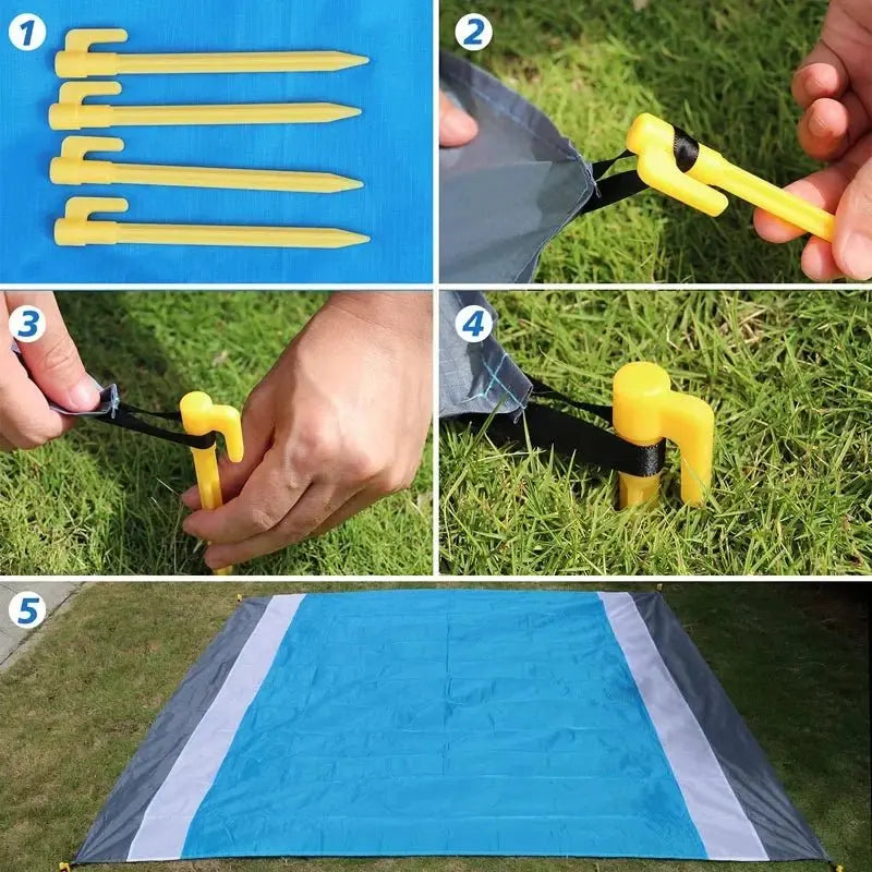 2x2.1m Waterproof Pocket Beach Mat Blanket Folding Camping Mattress Portable Lightweight Mat Outdoor Picnic Mat Sand Beach Towel - Velvet Haven