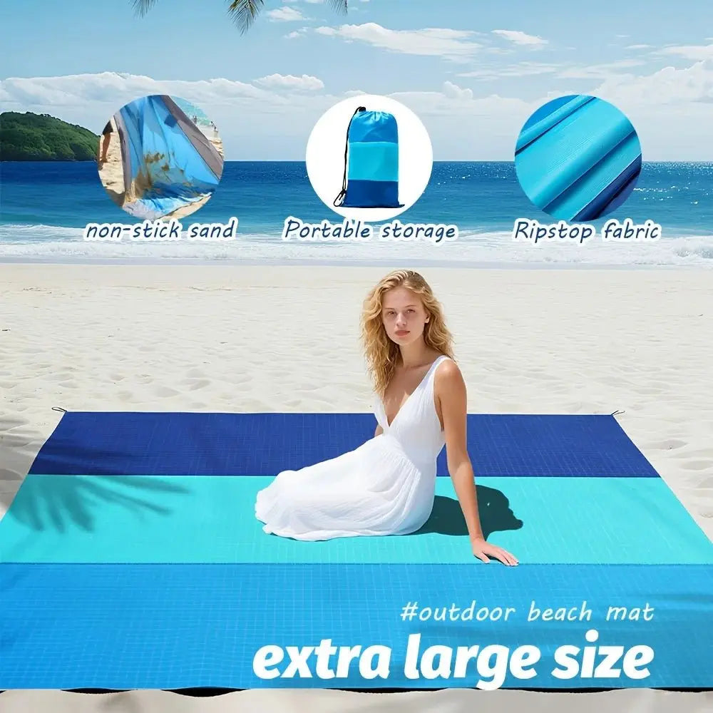 2x2.1m Waterproof Pocket Beach Mat Blanket, Lightweight Camping Mattress, Sandproof Beach Towel for Outdoor Picnic Travel - Velvet Haven